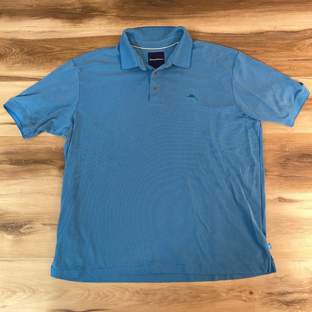 Tommy Bahama Polo Shirt Mens XL Blue Modal Blend Short Sleeve‎ Marlin